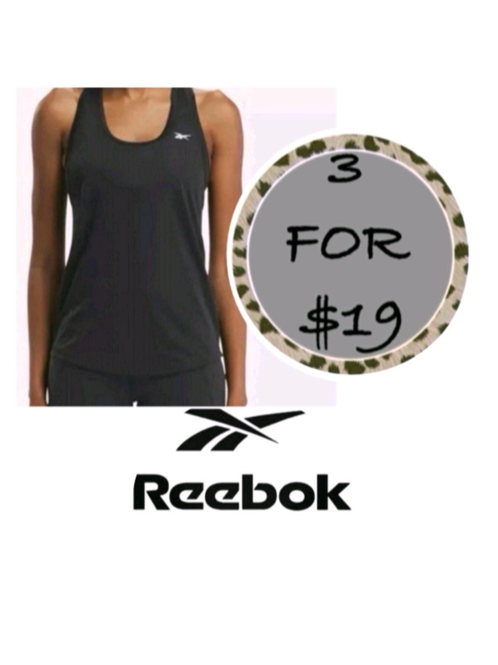 3/$19 Reebok Play Black athletic dri fit Tank Top built in sports bra